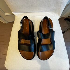 JONAK PARIS Women’s LAGUNE Black Leather Strap Buckle Sandals